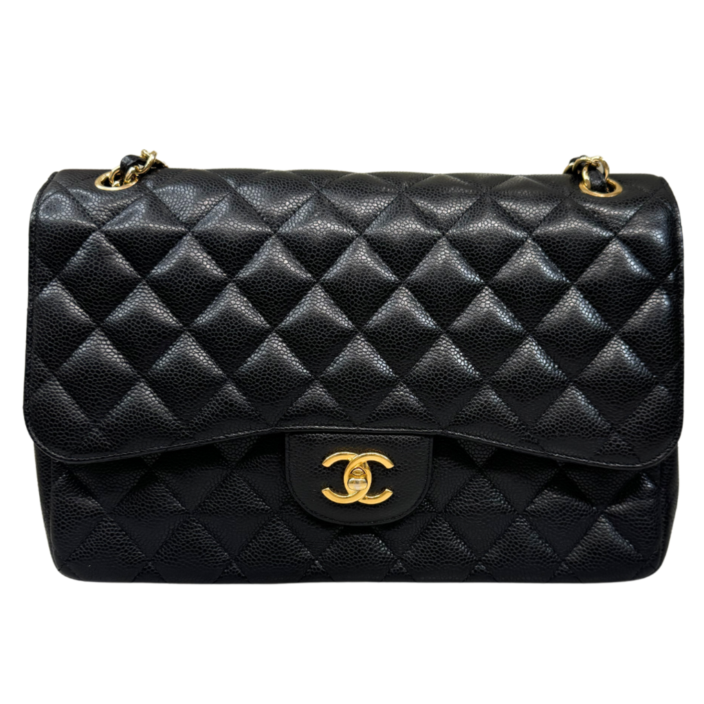 Chanel Double Flap Black Caviar Gold HW Jumbo 2011