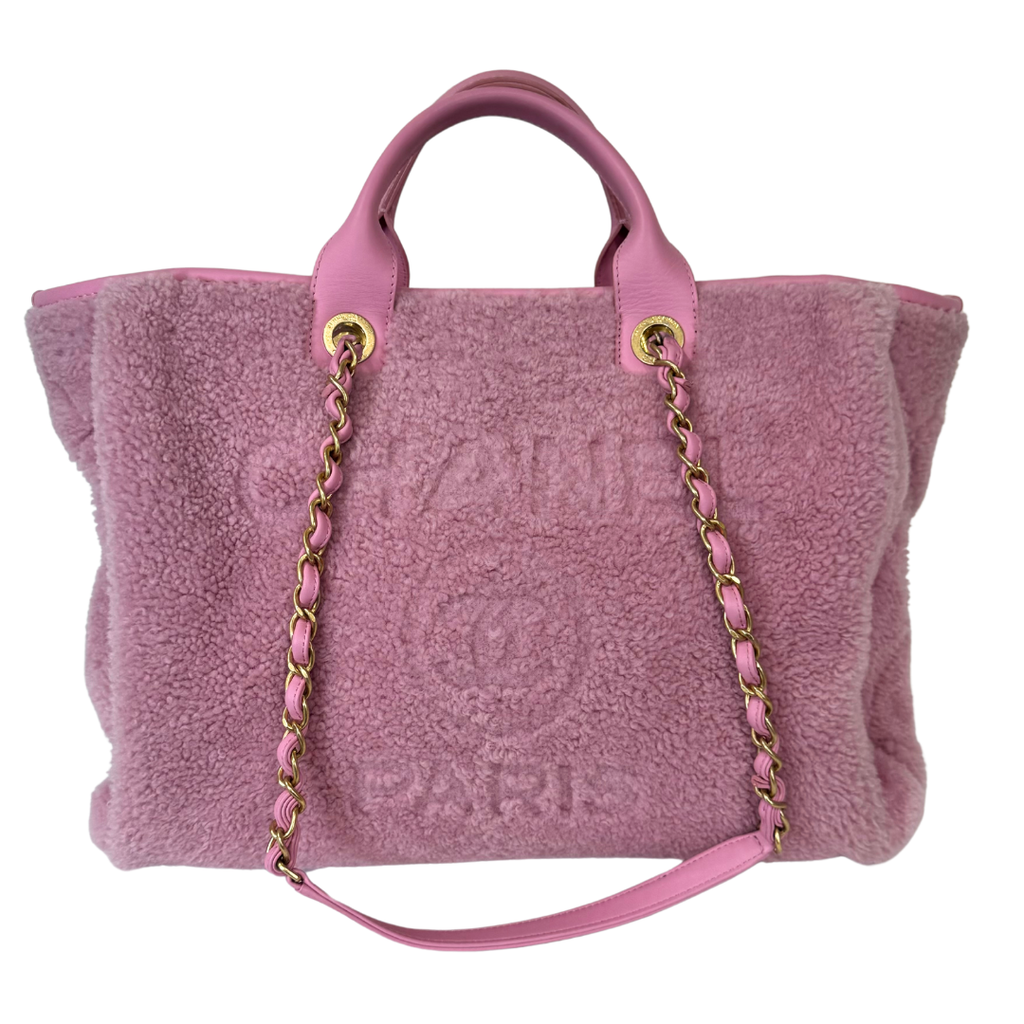 Chanel Deauville Pink Shearling Gold HW Large 2023-2024