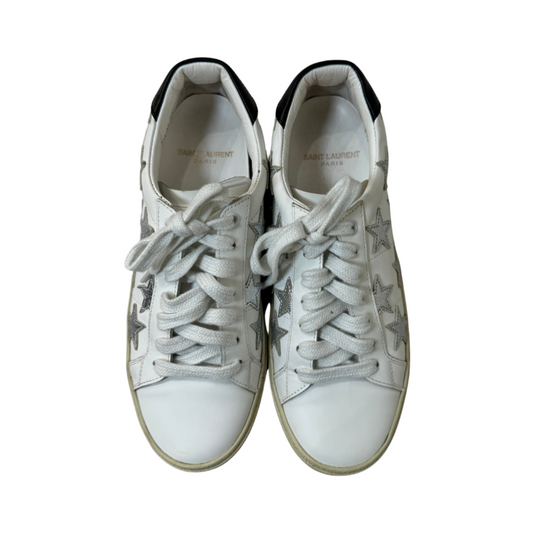 Saint Laurent White Leather Silver Star Sneakers, 38.5