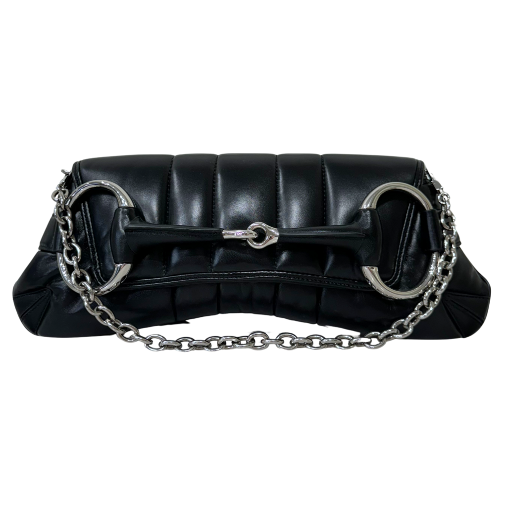 Gucci Black Horsebit Chain Medium Shoulder Bag