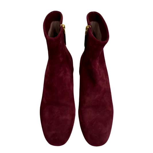 Valentino Maroon Suede Ankle Boots, 38.5