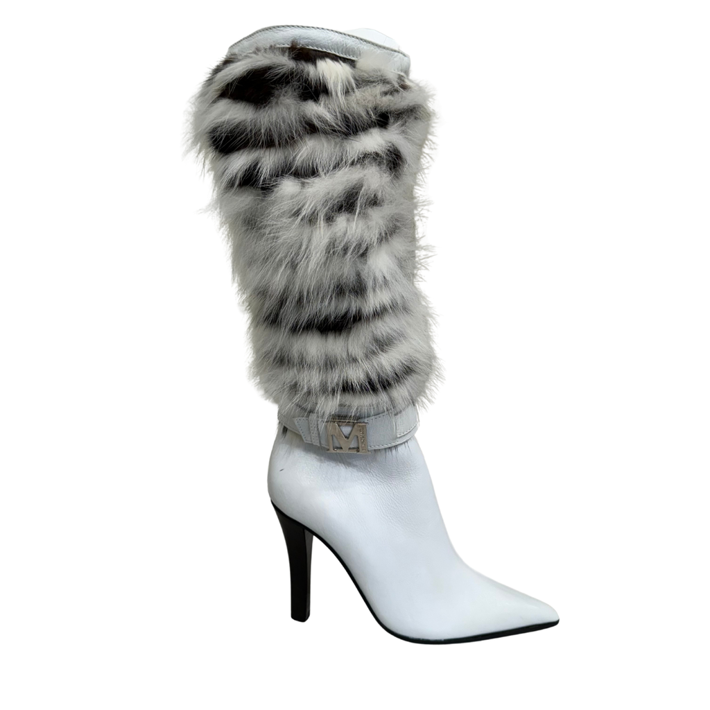 Bruno Magli White Fur Knee Boots, 38