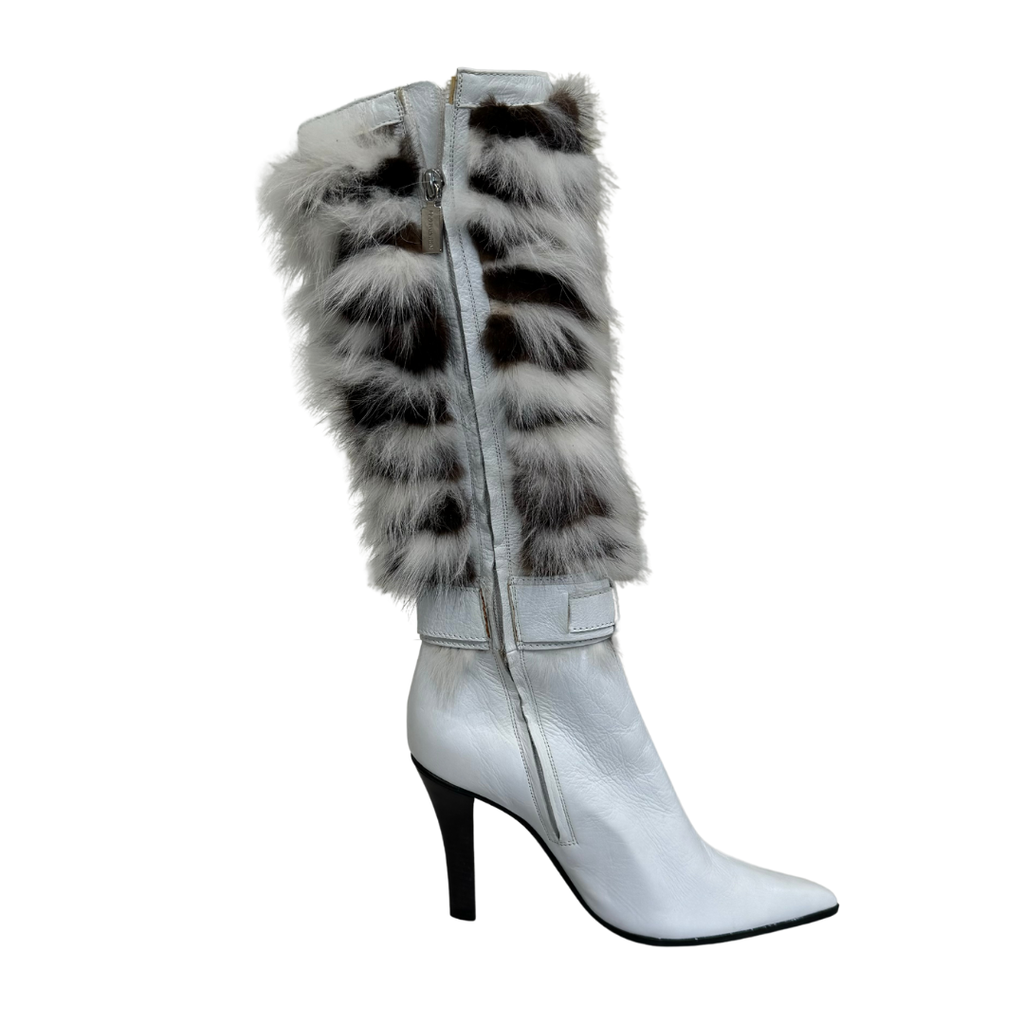 Bruno Magli White Fur Knee Boots, 38