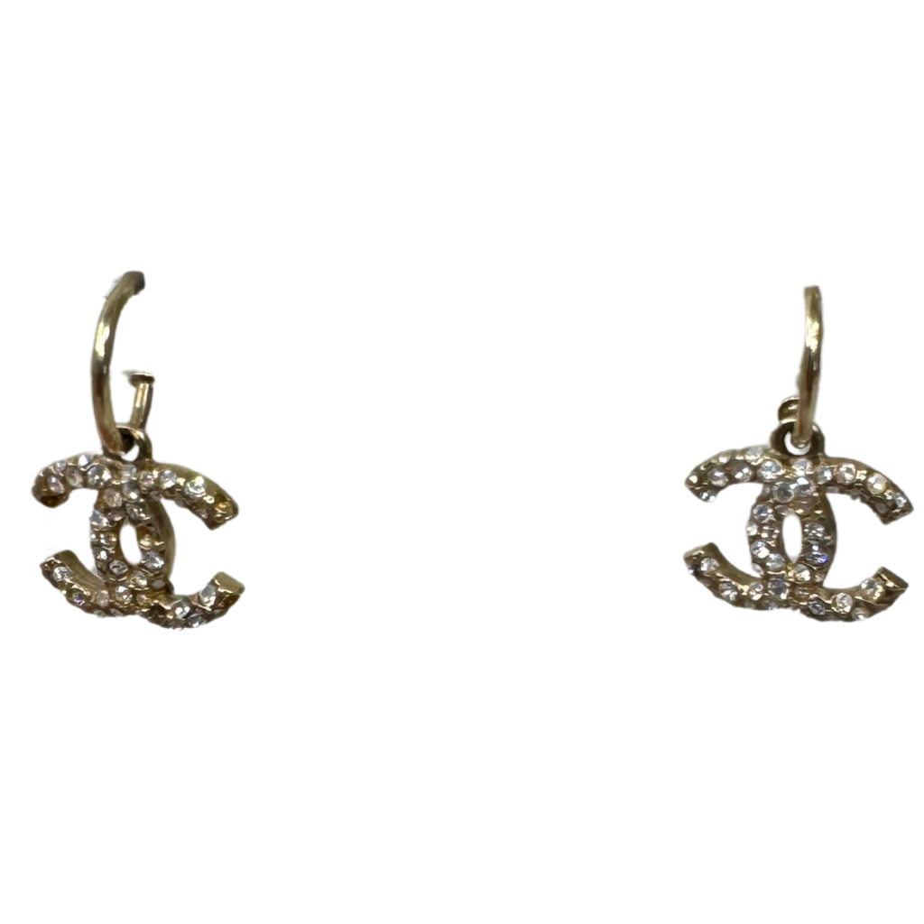 Chanel Gold CC Rhinestone Drop Earrings