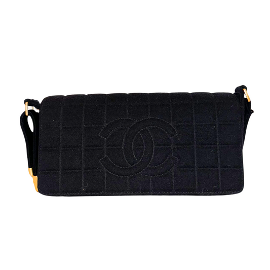 Chanel Chocolate Bar Flap Bag Black Jersey Gold HW 2002-2003