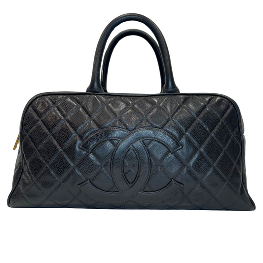 Chanel Quilted Deca Coco Mark Boston Bag Black Caviar Gold HW 2003-2004