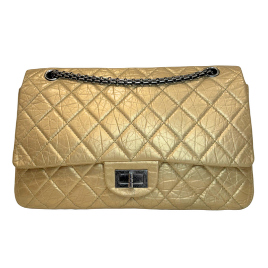 Chanel 2.55 Maxi Reissue Double Flap Bag Beige Gold Aged Calfskin Silver HW 2008-2009