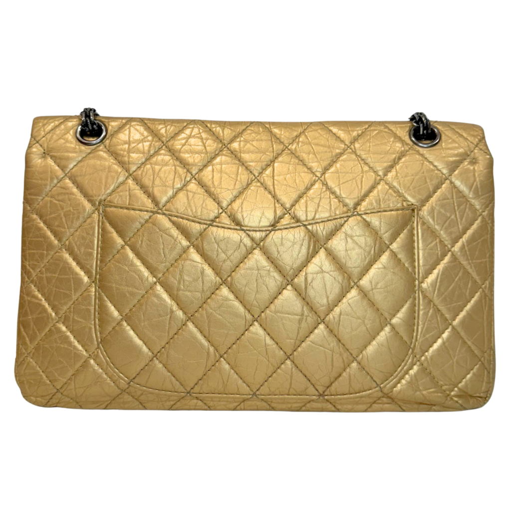 Chanel 2.55 Maxi Reissue Double Flap Bag Beige Gold Aged Calfskin Silver HW 2008-2009