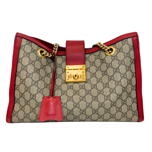 Gucci GG Shoulder Bag Red and Tan Canvas Gold HW