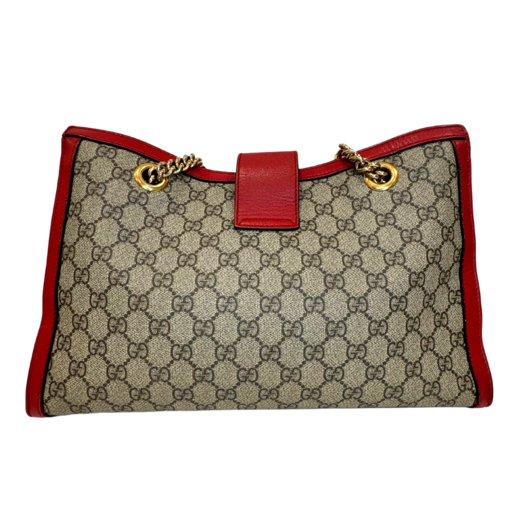 Gucci GG Shoulder Bag Red and Tan Canvas Gold HW