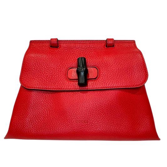 Gucci Bamboo Daily Bag Red Leather Silver HW Small