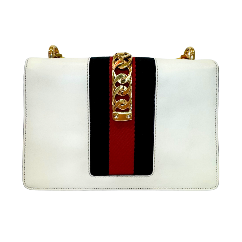 Gucci Web Accent Sylvie with 2 Straps White Leather Gold HW