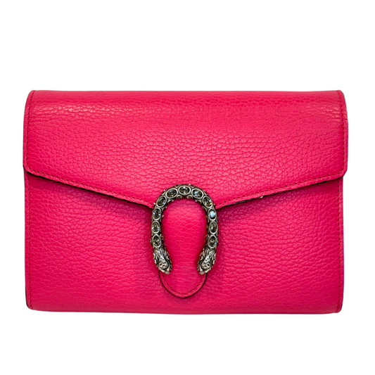 Gucci Dionysus Chain Shoulder Bag Pink Leather Silver HW