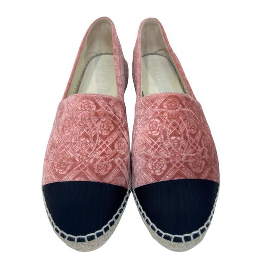 Chanel Pink/Black Velvet Espadrilles, 37