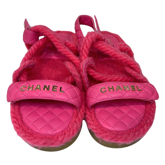 Chanel Pink Woven Sandal, 39