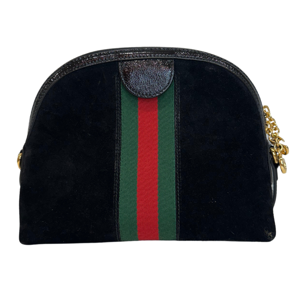 Gucci GG Ophidia Black Gold HW Suede Patent Small