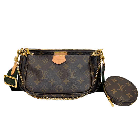 Louis Vuitton Multi Pochette Accessories Bag Brown & Green Coated Canvas Gold HW