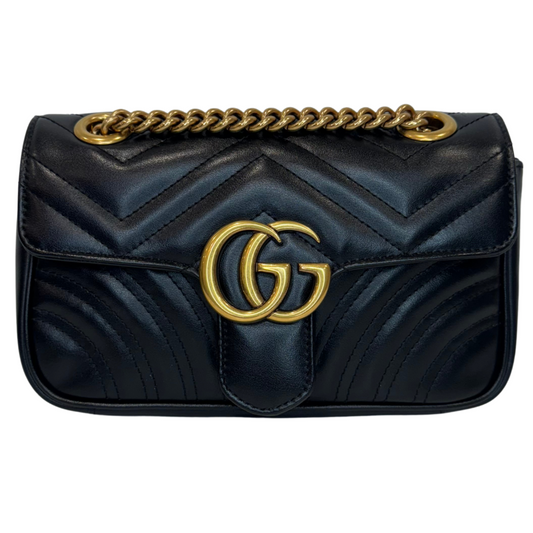 Gucci Marmont Flap Bag Black Calfskin Gold HW Mini