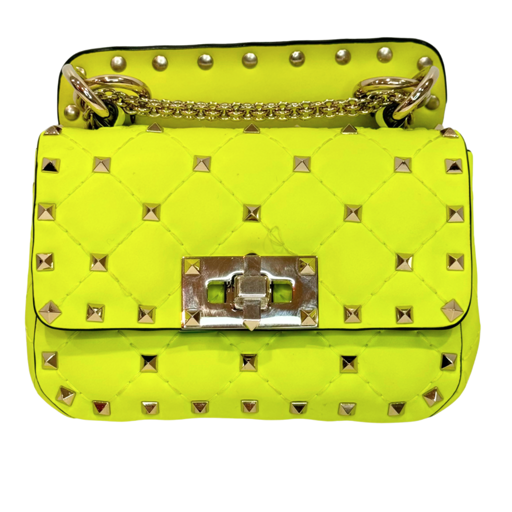 Valentino Rockstud Spike Neon Green Leather Silver HW Mini