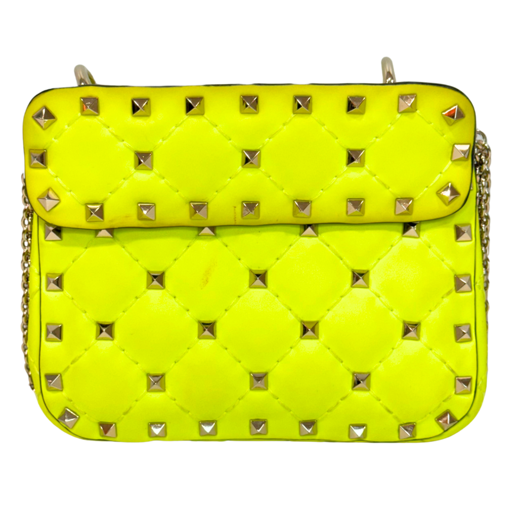 Valentino Rockstud Spike Neon Green Leather Silver HW Mini