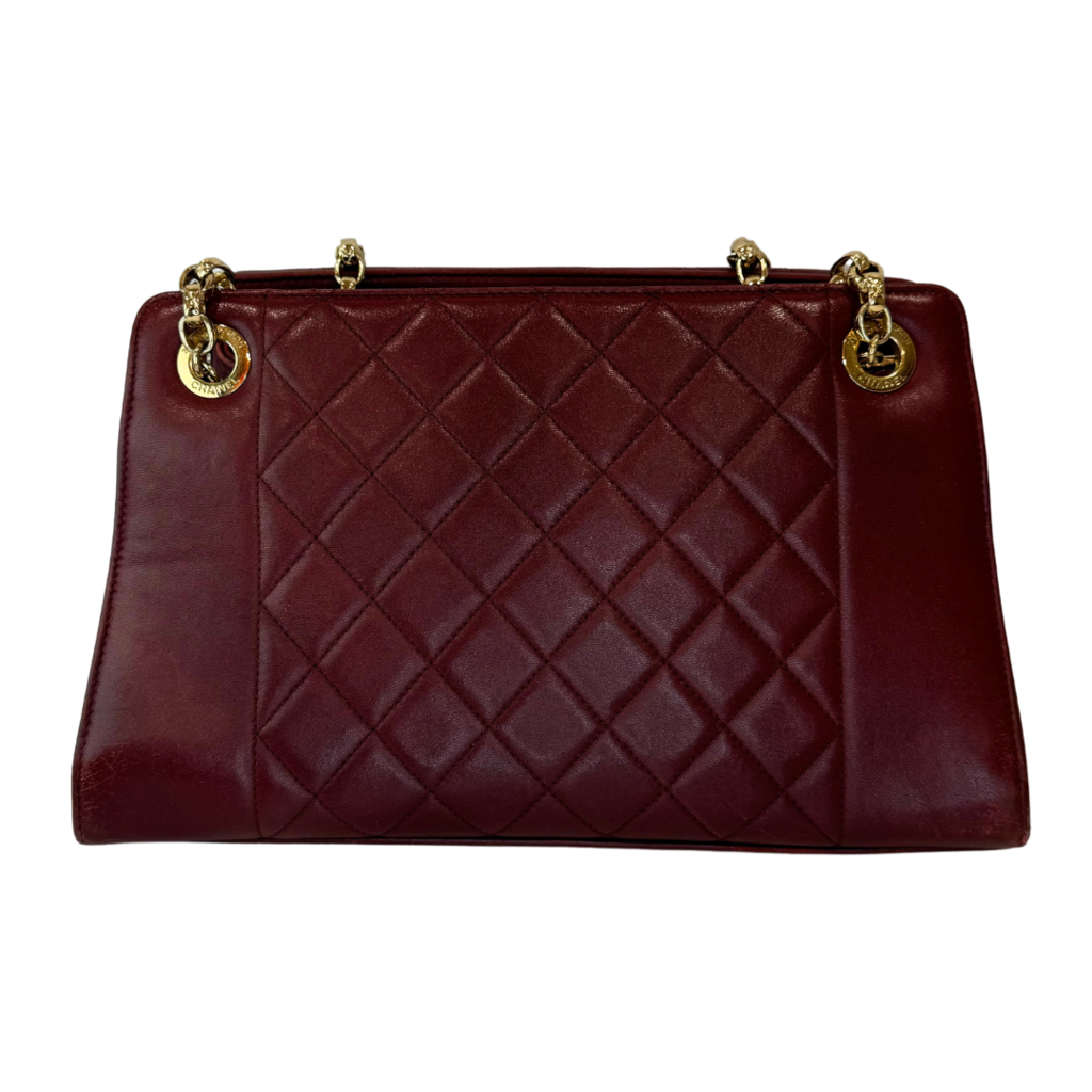 Chanel Burgundy Quilted Lambskin Lock Hardware Tote