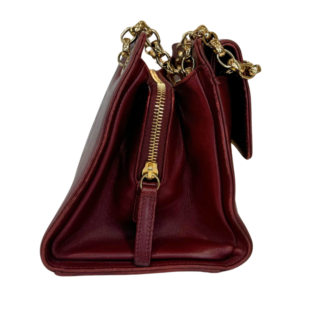 Chanel Burgundy Quilted Lambskin Lock Hardware Tote