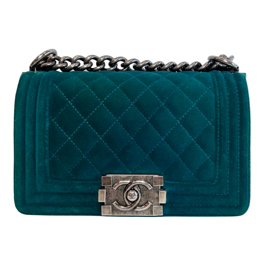 Chanel Green Velvet Small Boy Bag