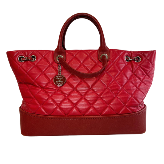 Chanel Red Calfskin and Caviar Cambon Tote