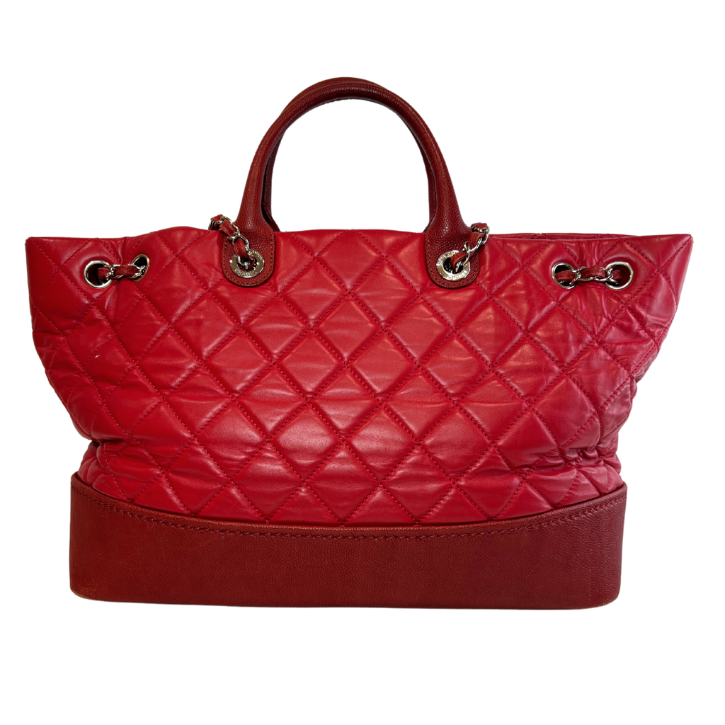 Chanel Red Calfskin and Caviar Cambon Tote