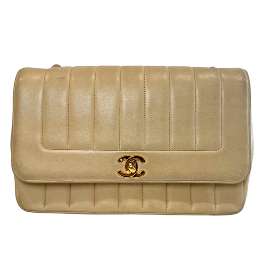 Chanel Vintage Beige Lambskin Medium Mademoiselle Flap