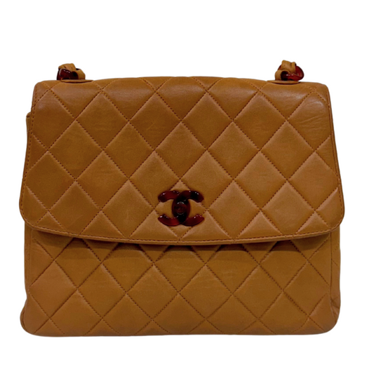 Brown Tortoise Shell Chain Quilted Shoulder Bag