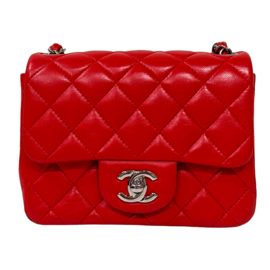 Chanel Bright Red Quilted Lambskin Mini Flap Bag