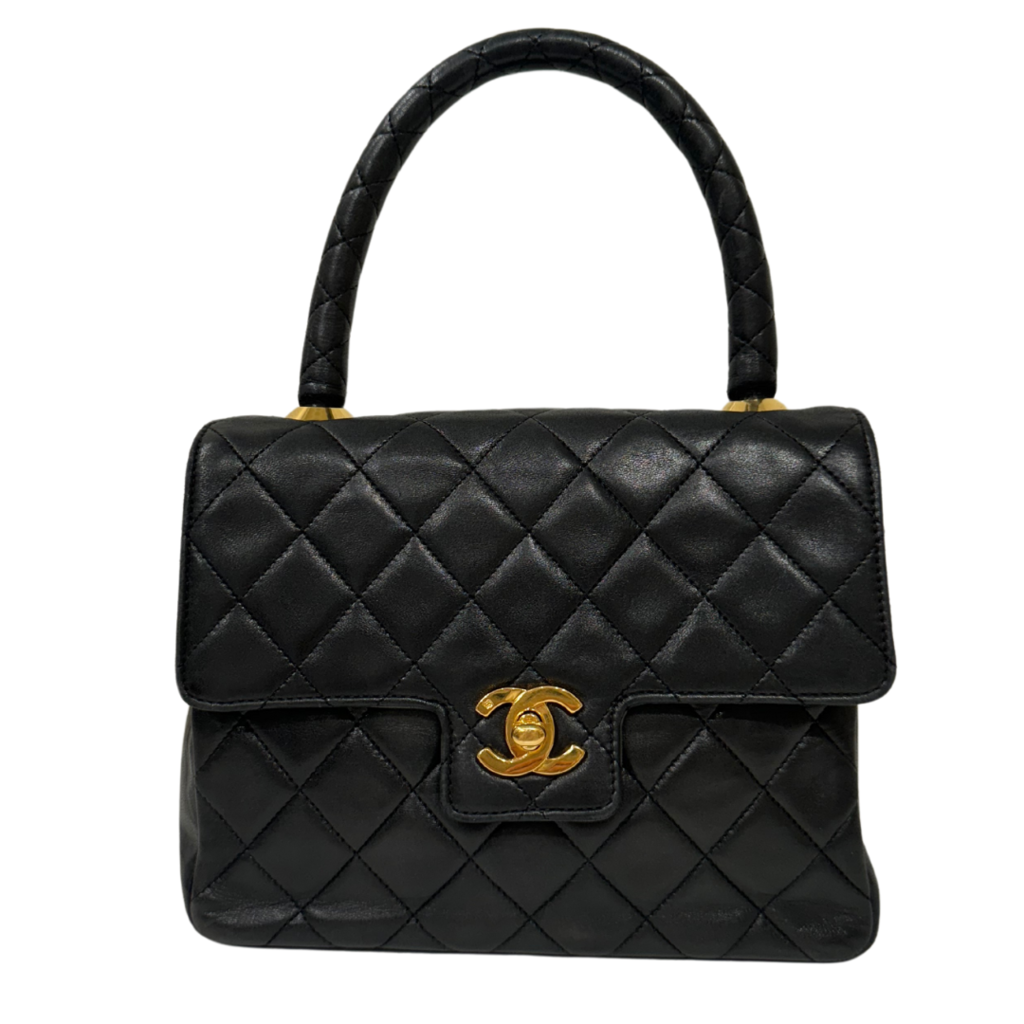 Chanel Black Quilted Lambskin Turnlock Top Handle Handbag