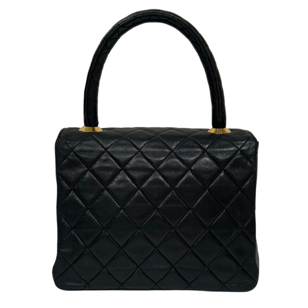 Chanel Black Quilted Lambskin Turnlock Top Handle Handbag