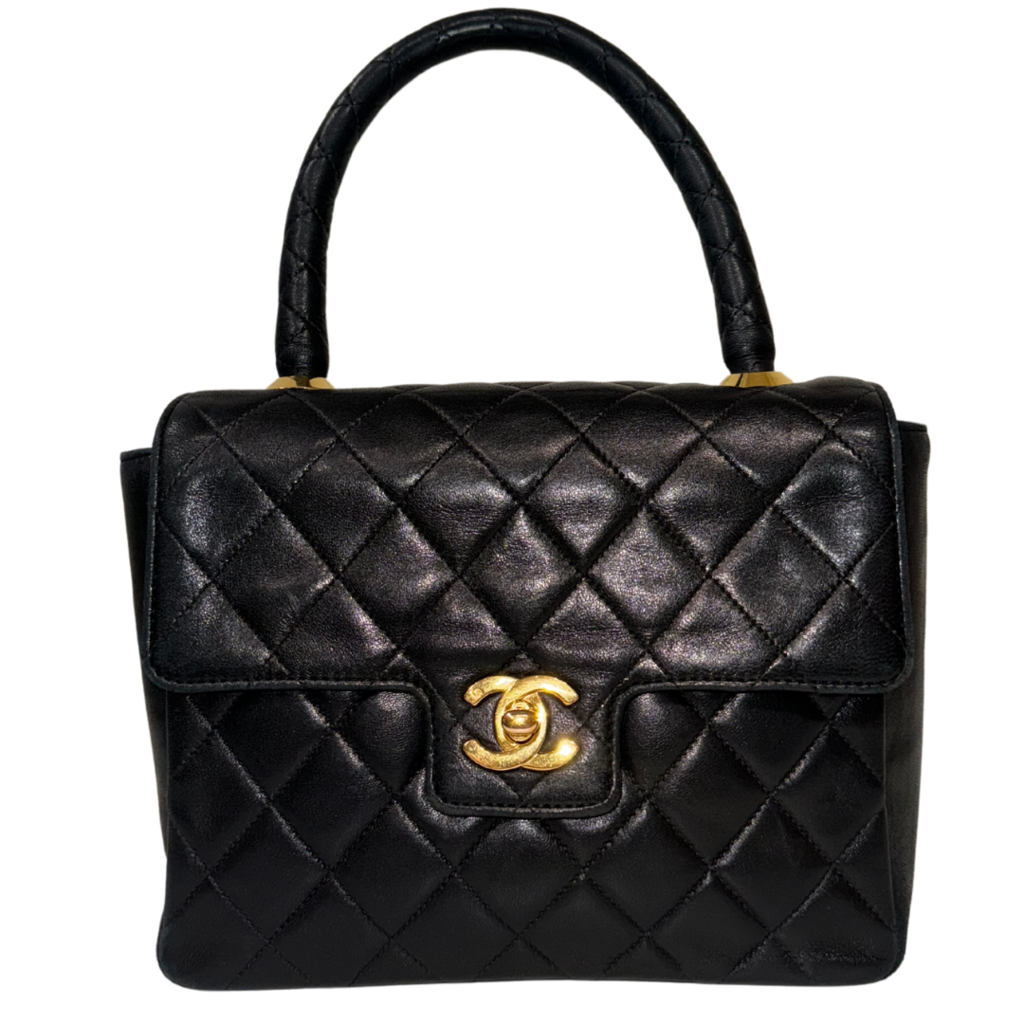 Chanel Black Quilted Lambskin Turnlock Top Handle Handbag