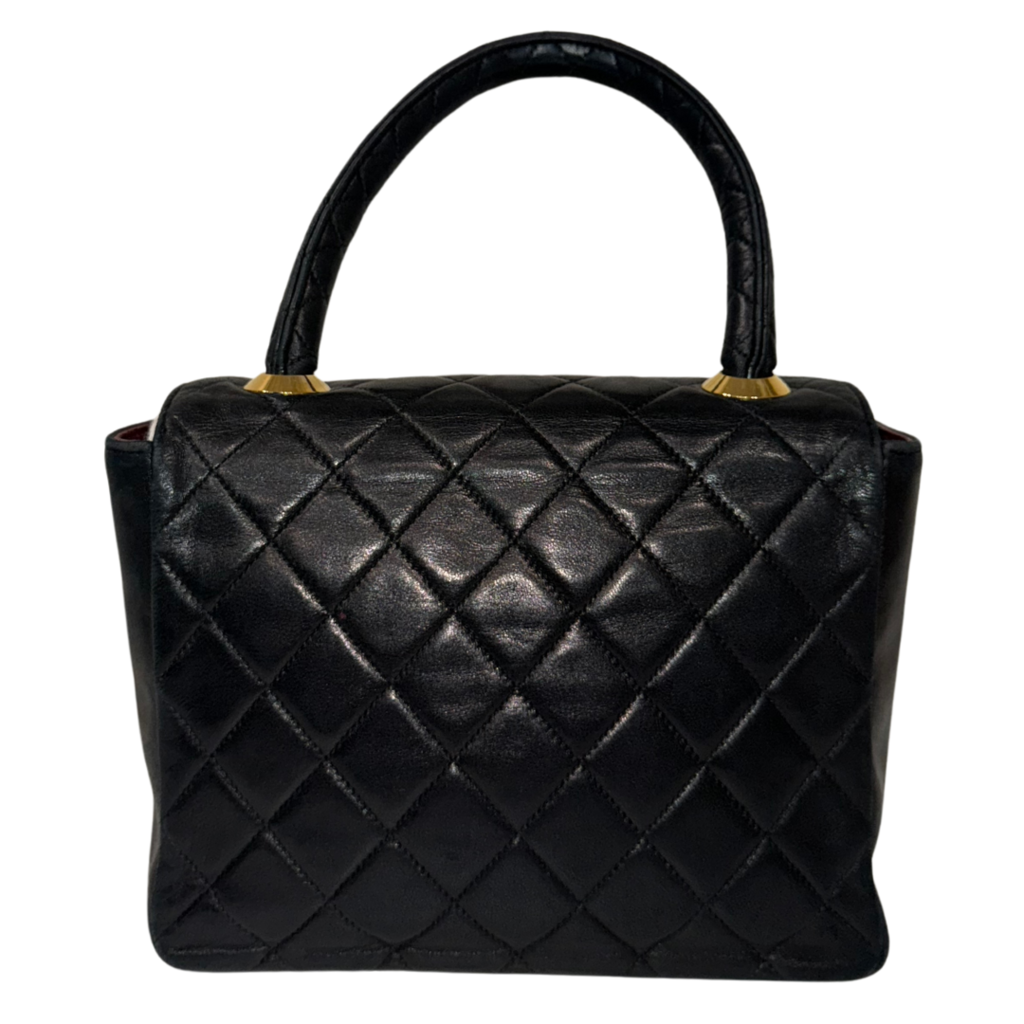 Chanel Black Quilted Lambskin Turnlock Top Handle Handbag