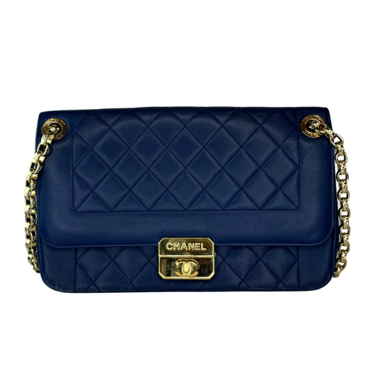 Chanel Navy Quilted Lambskin Icon Single Flap Bag