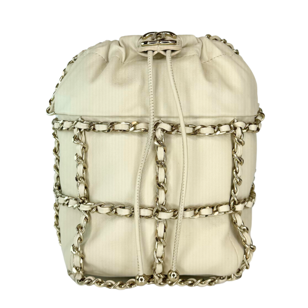 Chanel Ivory Lambskin Chain Bucket Bag 2020