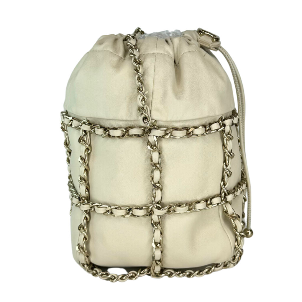 Chanel Ivory Lambskin Chain Bucket Bag 2020