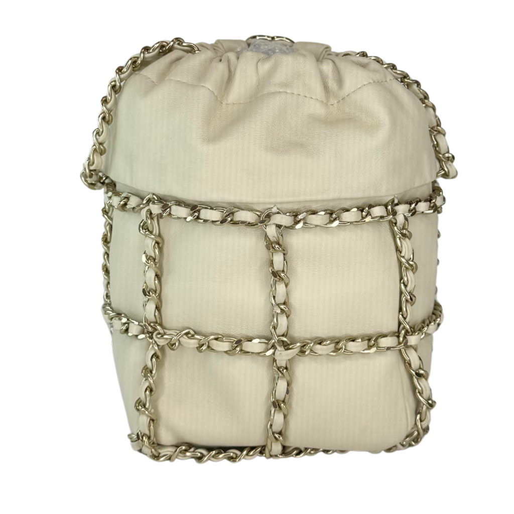 Chanel Ivory Lambskin Chain Bucket Bag 2020