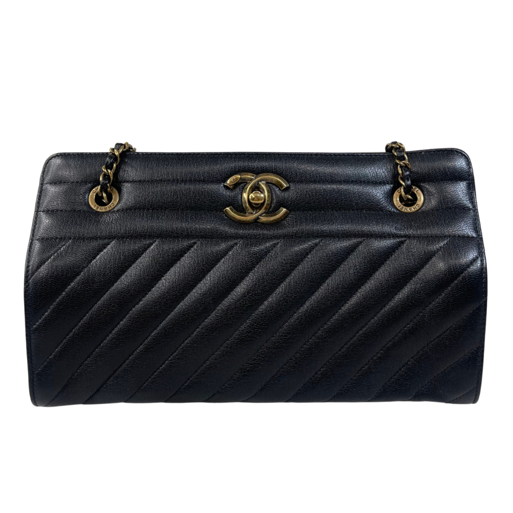 Chanel Black Chevron Lambskin Bowler Tote Mini