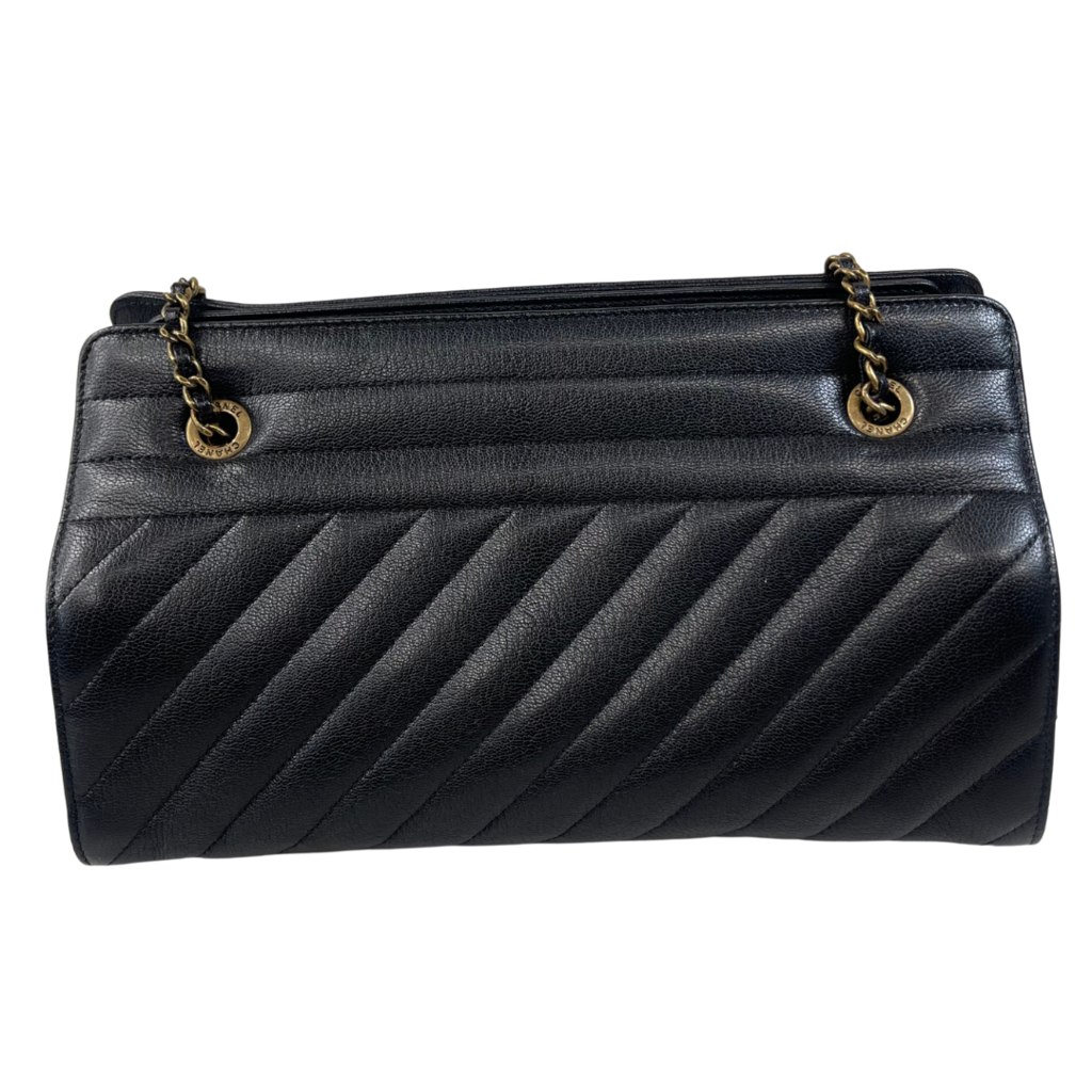 Chanel Black Chevron Lambskin Bowler Tote Mini