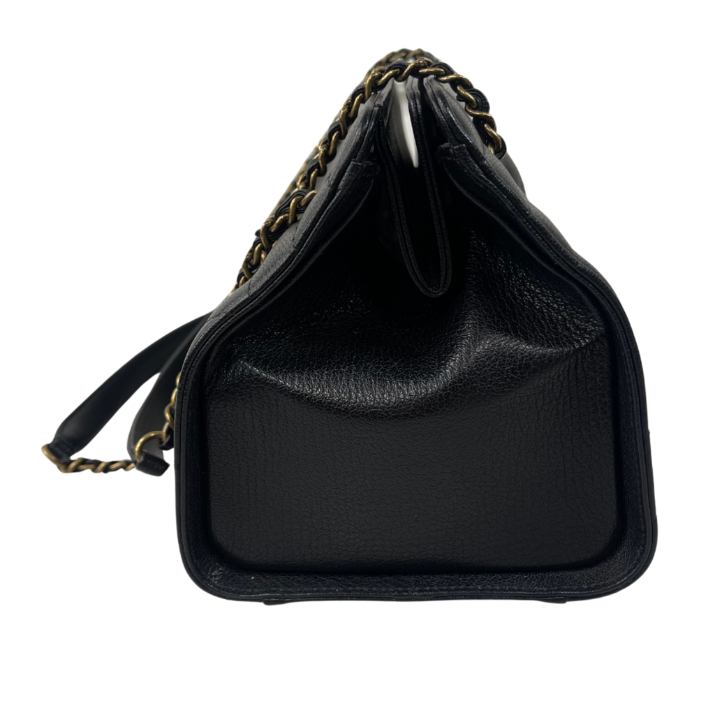 Chanel Black Chevron Lambskin Bowler Tote Mini