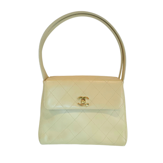 Chanel Beige Quilted Lambskin Straight Flap Shoulder Bag