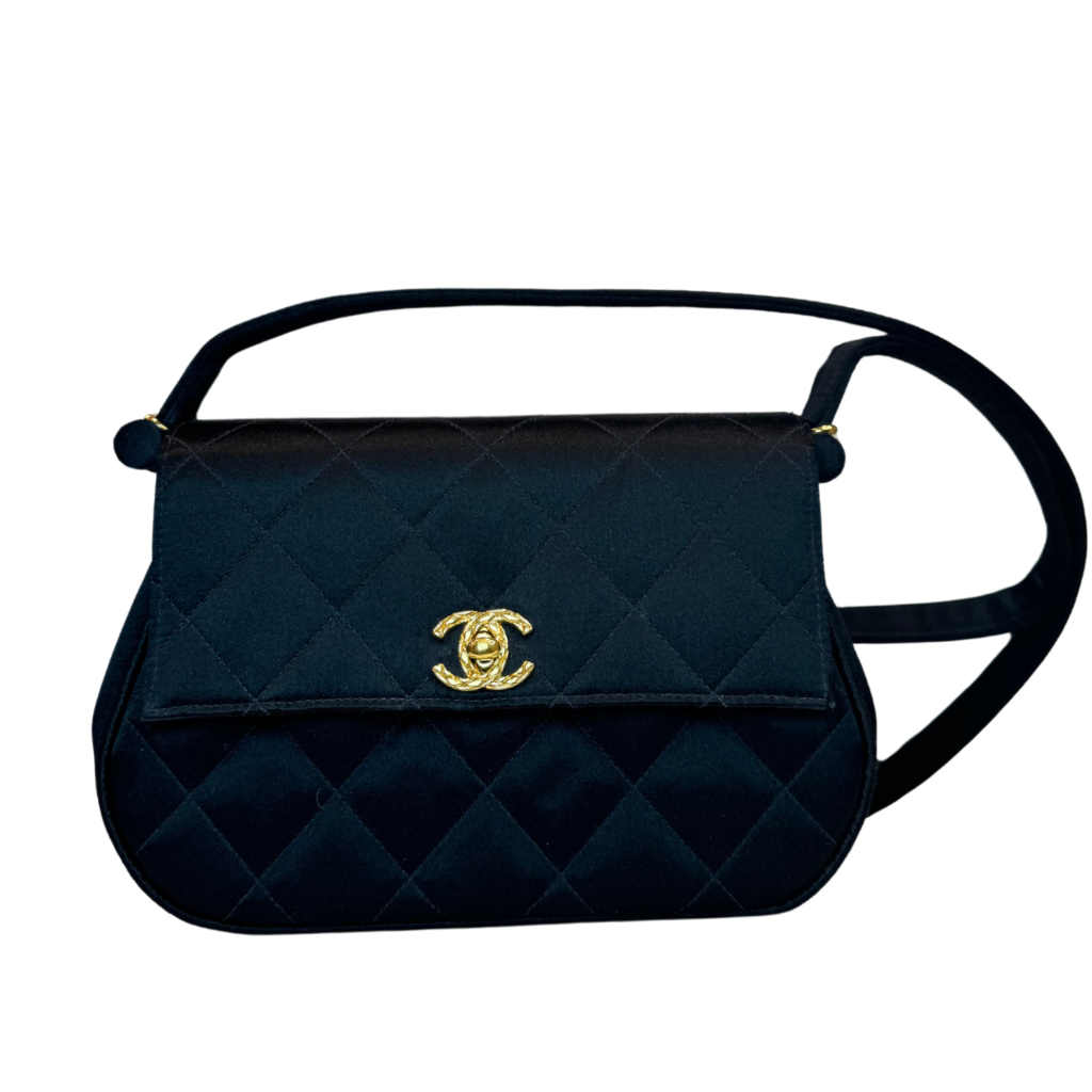 Chanel Black Satin Shoulder Bag 1994-1996