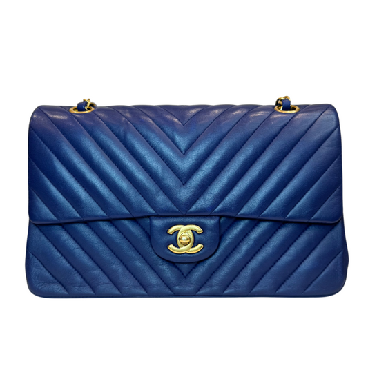 Chanel Navy Chevron Double Flap