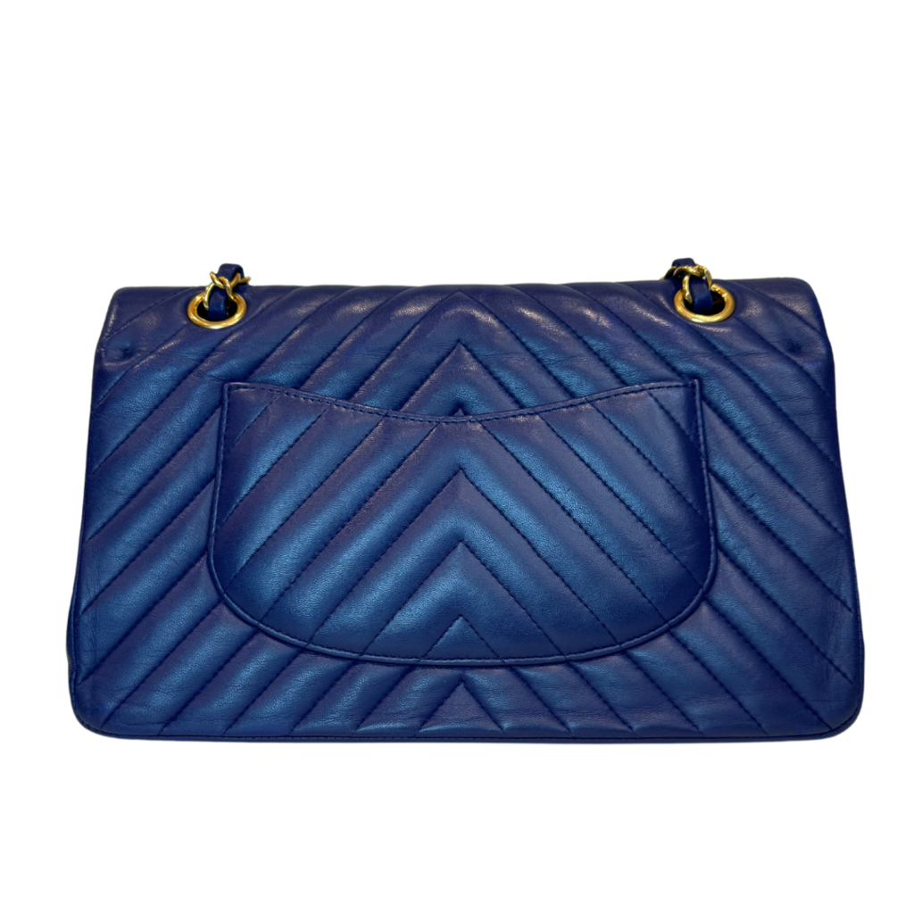 Chanel Navy Chevron Double Flap