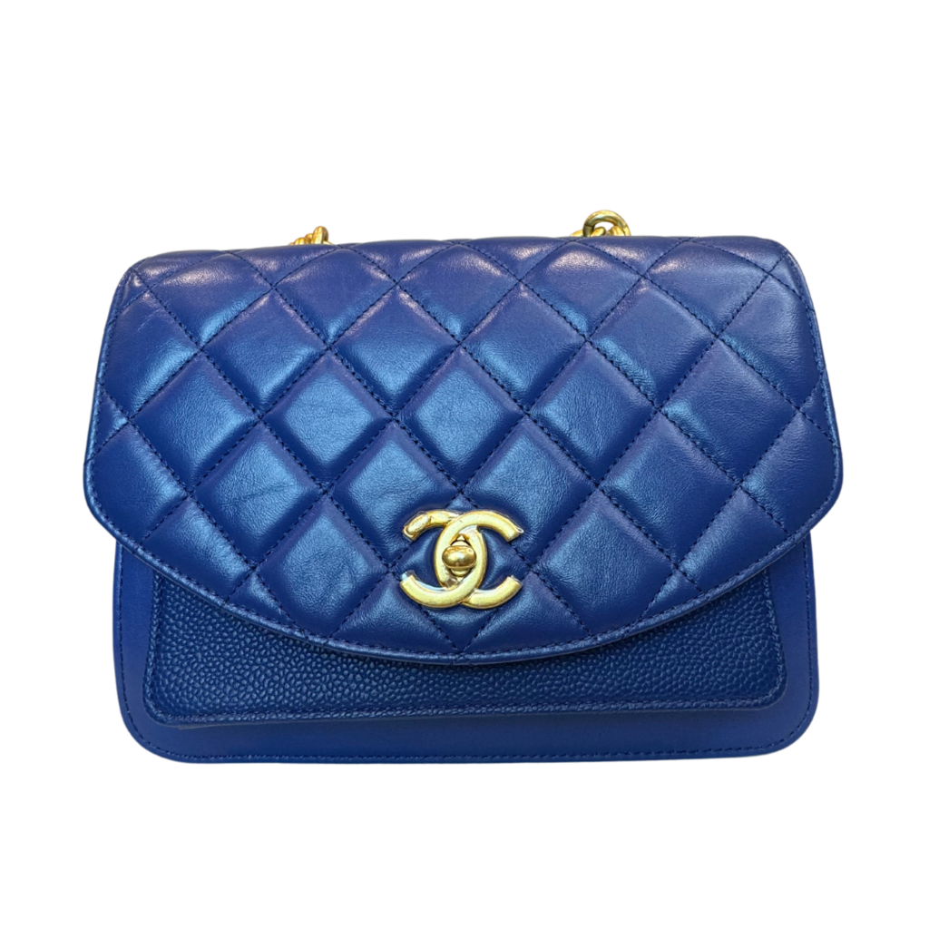 Chanel Vintage Blue Calfskin & Caviar 2 Way Bag