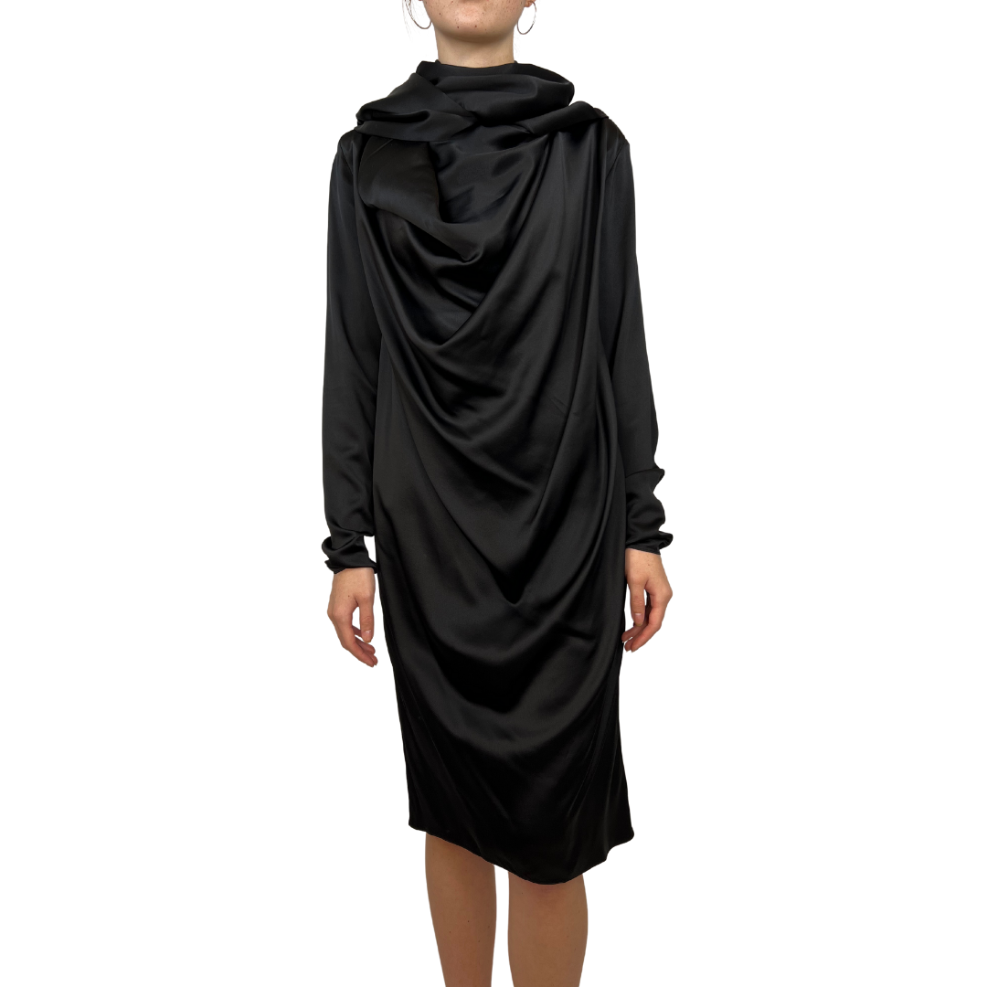 Black Silk Dress Wrap Front