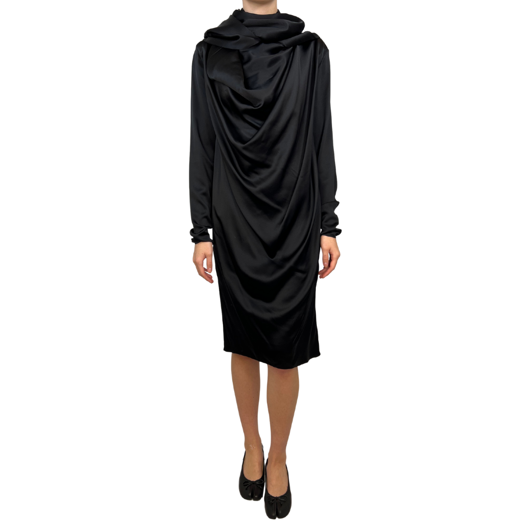 Black Silk Dress Wrap Front